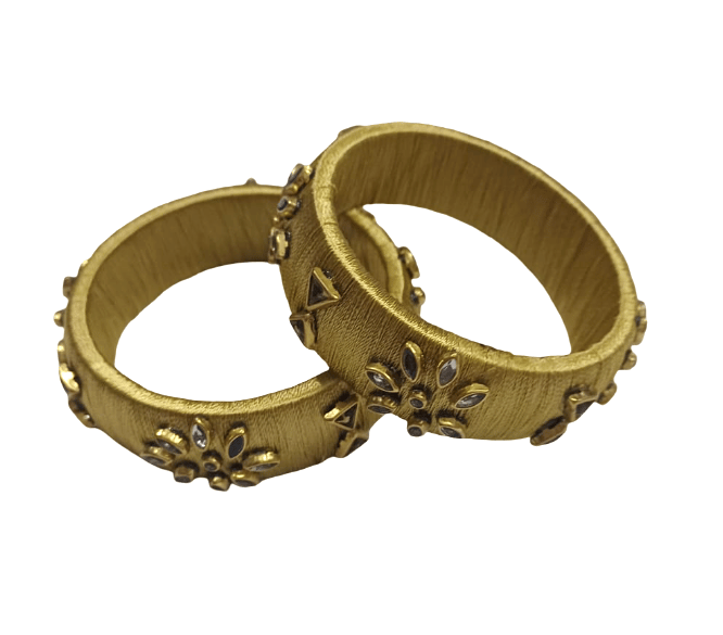 Elegant Golden Silk Thread Bangles with Stone Work