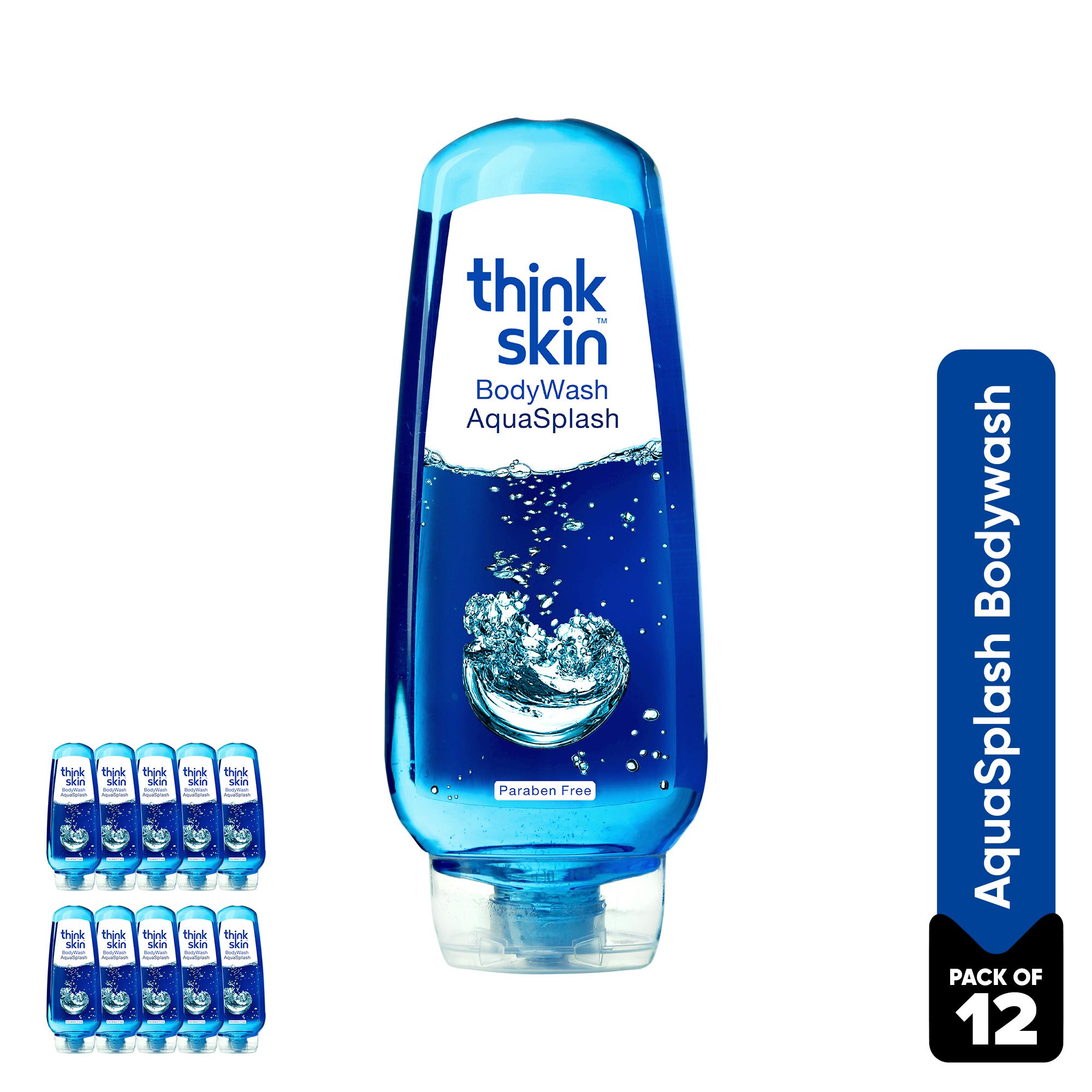 Think Skin Body Wash Aqua Splash -250ml (Pack of 12)| Paraben free | Exfoliates & Deep Cleanses Skin | Refreshing Fragrance Shower Gel | Suitable All Skin Type