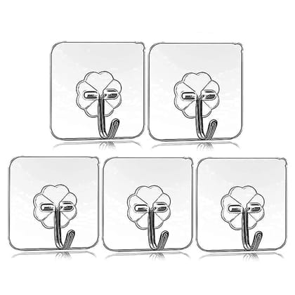 Heavy Duty Adhesive Hooks (5 Pcs) | 13.2lb Max, Nail-Free Stainless Steel Kitchen & Bath Hangers