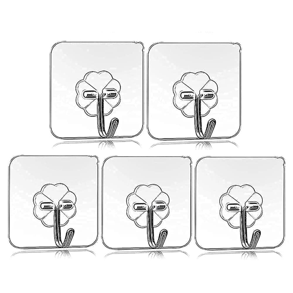 Heavy Duty Adhesive Hooks (5 Pcs) | 13.2lb Max, Nail-Free Stainless Steel Kitchen & Bath Hangers