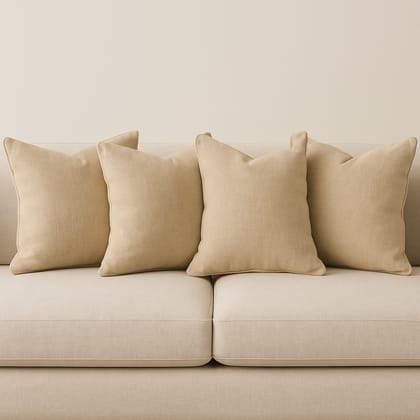 Set of 4 Beige Soft Textile Throw Pillows for Sofa and Decor