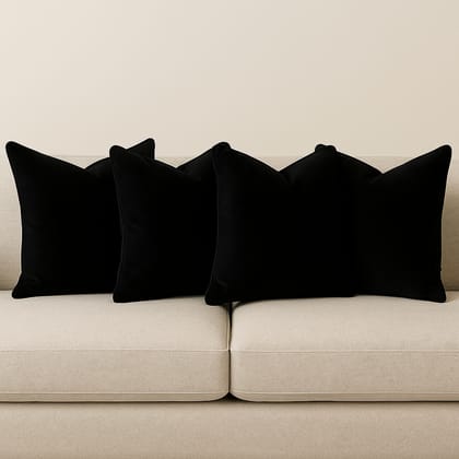 Set of 4 Luxurious Black Velvet Throw Pillows, 45x45 cm