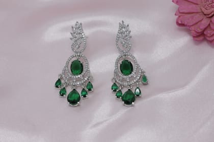Elegant Silver Plated Emerald Green Zirconia Drop Earrings for Women