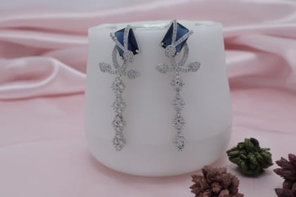 Elegant Silver-Plated Black Stone & CZ Dangle Earrings