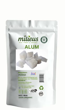 Milieus Pure Organic 100% Alum Stone 200GM |Fitkari Stone for Skin Tightening, Water Purification, Shaving & Teeth Care | Premium White Crystals Fitkiri Alum | Gentle & Effectiv