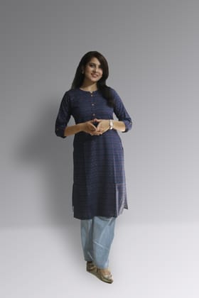 Women's Pure Cotton Straight Blue Multi Color Embellished Kurta