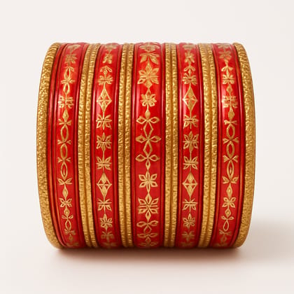 Traditional Red & Gold Plated Floral Bangles Set Traditional Red & Gold Plated Floral Bangles Set