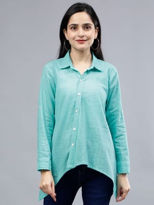 Stylized Placket Collar Top Blue-S