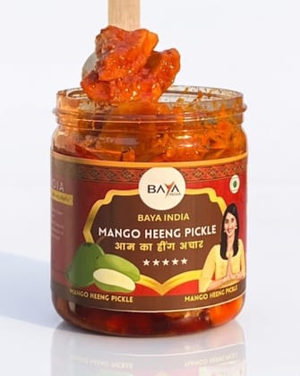 Baya India Hing Mango Pickle | Aam ka Hing Achar in Mustard Oil | Spicy & Tangy Homemade Style Pickle with Red Chilli & Salt | Traditional Indian Achar | No Preservatives | No Garlic No Onion Baya India Hing Mango Pickle | Aam ka Hing Achar in Mustard Oil | Spicy & Tangy Homemade Style Pickle with Red Chilli & Salt | Traditional Indian Achar | No Preservatives | No Garlic No Onion