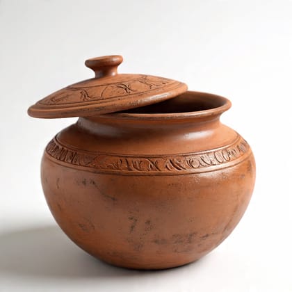 Handcrafted Terracotta Clay Pot with Lid - Rustic Decorative Storage