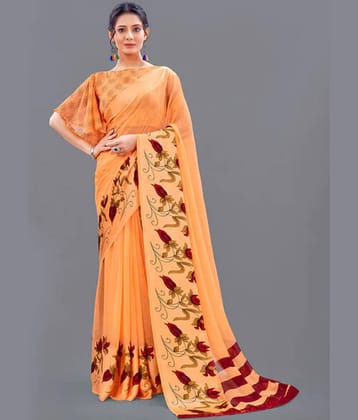 Sitanjali Lifestyle Georgette Printed Saree With Unstitched Blouse Piece ( Orange )