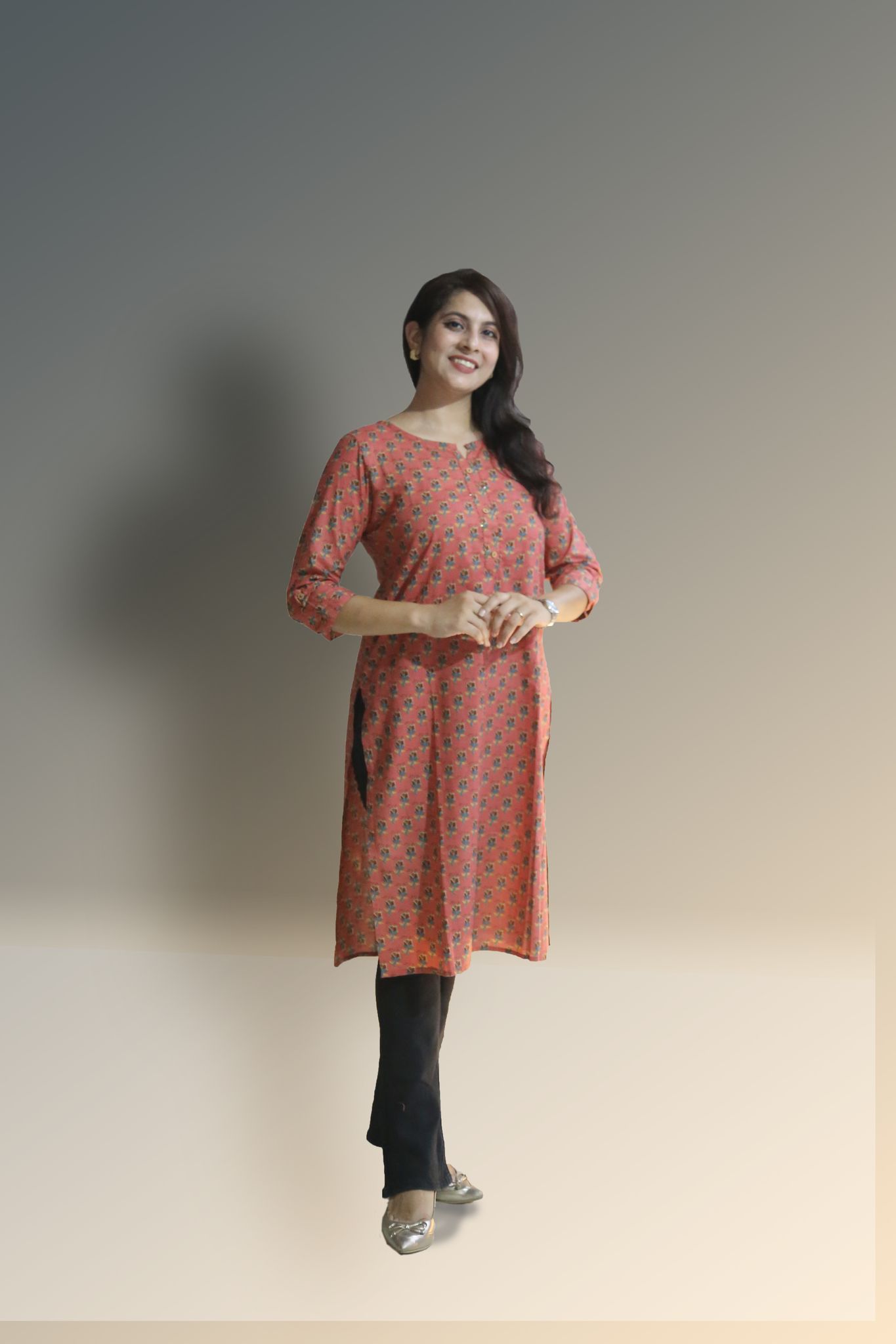 Women's pure cotton Rust with Multi color Embellished kurta