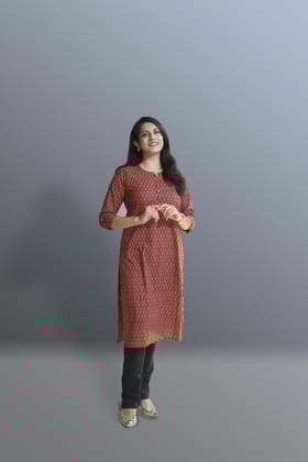Women's pure cotton Maroon with Multi color Embellished kurta