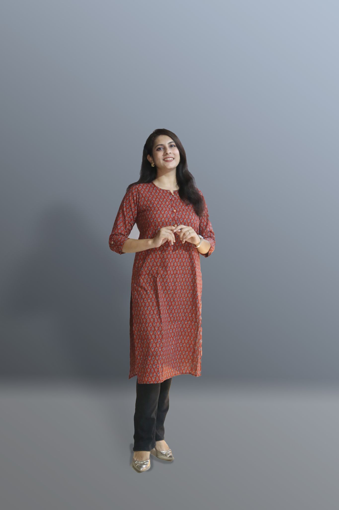 Women's pure cotton Maroon with Multi color Embellished kurta