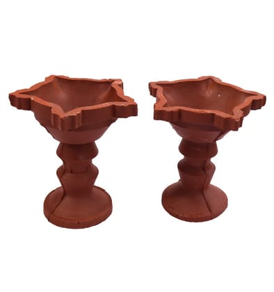 Handcrafted Clay Star Urli Diya Set for Diwali & Puja - Brown