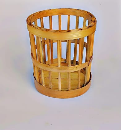Handcrafted Natural Bamboo Cylindrical Storage Basket Organizer Handcrafted Natural Bamboo Cylindrical Storage Basket Organizer