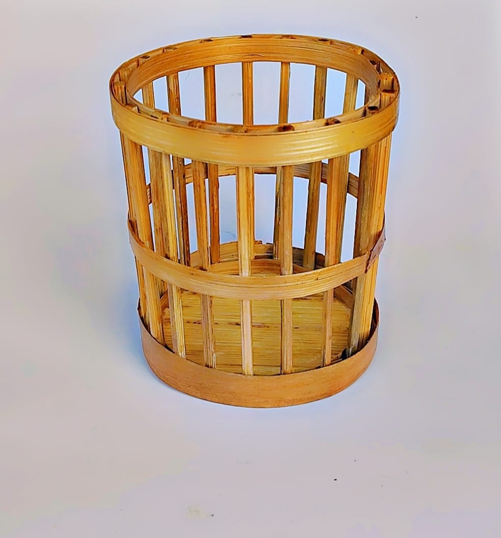 Handcrafted Natural Bamboo Cylindrical Storage Basket Organizer