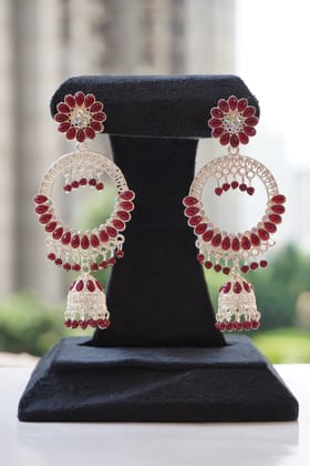 Maroon stone chandbali earing-One Size