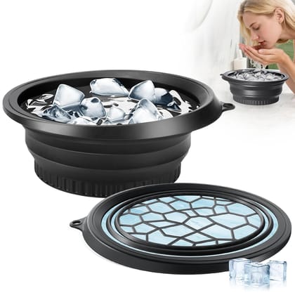 Collapsible Silicone Ice Roller Bucket with Ice Mold - Portable Facial & Body Ice Therapy