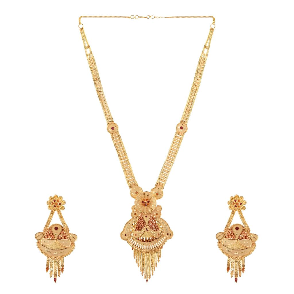 Indian Temple Jewelry for Women , Gold-Plated Bridal Necklace Set with Earrings