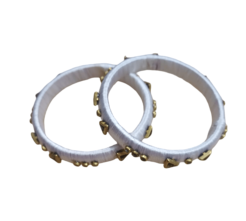 Elegant White Thread Bangles with Gold-Toned Embellishments