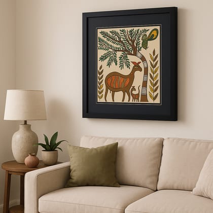 Grace of the Forest – Handcrafted Madhubani Deer Painting Grace of the Forest – Handcrafted Madhubani Deer Painting