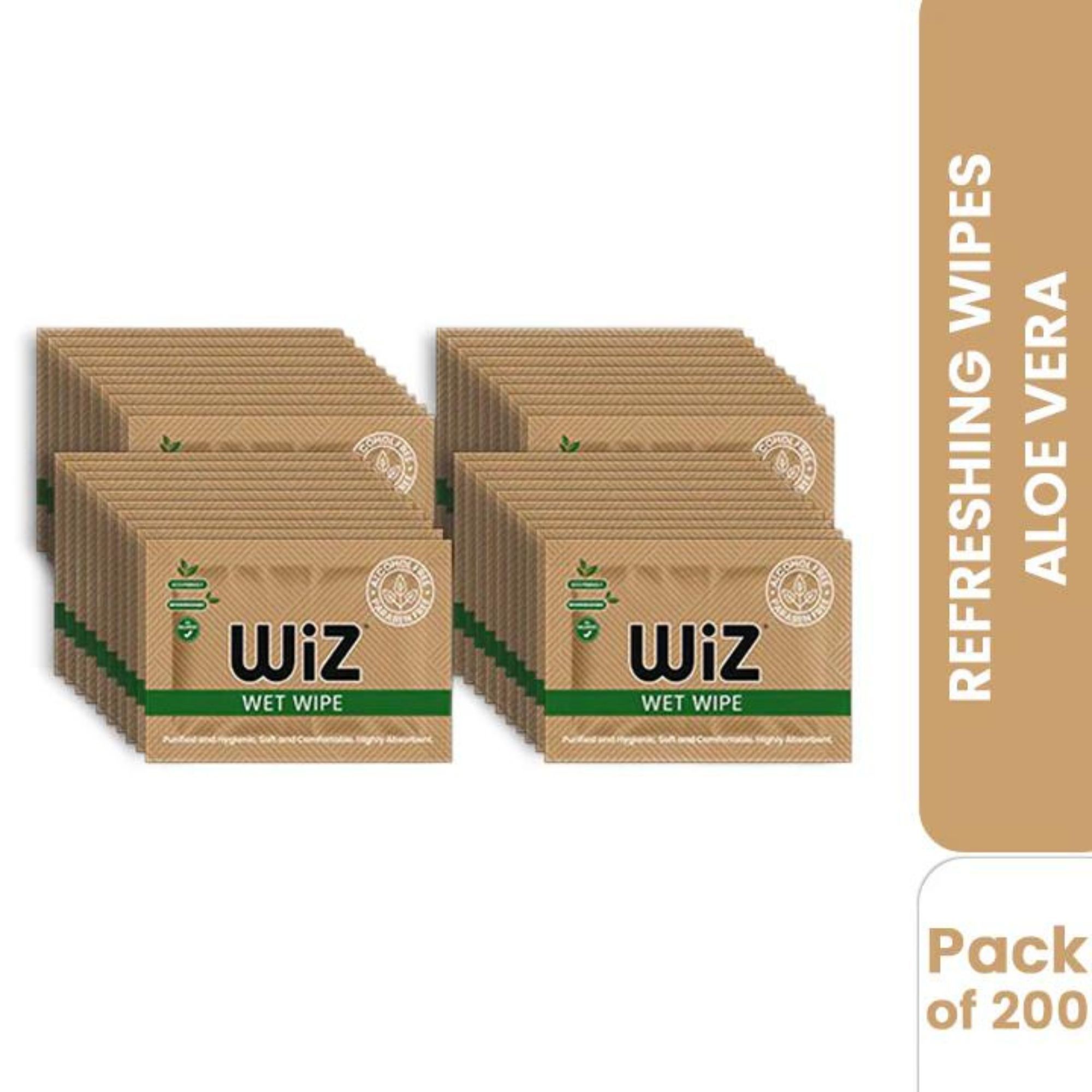 Wiz Single Refreshing Wet Wipes (Pack of 200) | Purified and Hygienic | Soft, Comfortable, Highly Absorbent | Alcohol-Free, Paraben-Free, Eco-Friendly, Biodegradable, pH Balanced