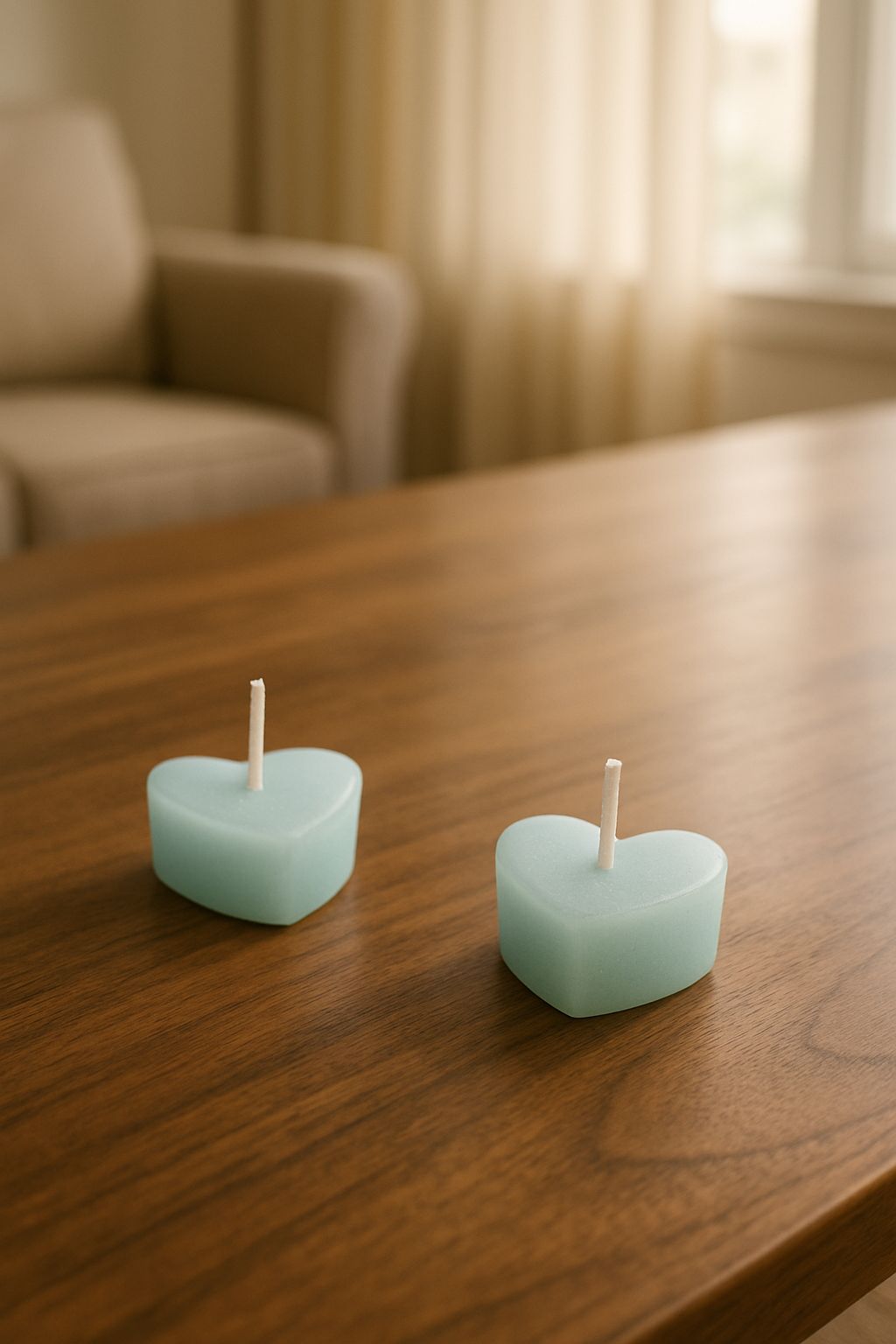 Heart-Shaped Tealight Candles - Light Blue (Set of 2)