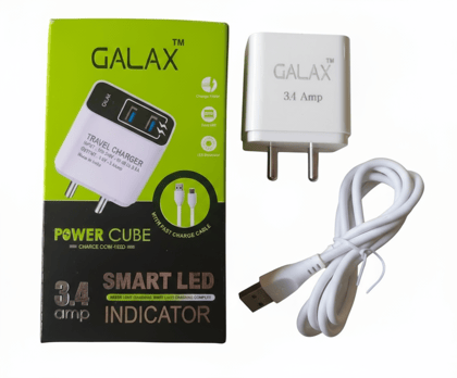 Galax Dual USB Wall Charger (Fast Charging) Power Adaptor with Micro USB Cable 3.4 Amp (White)