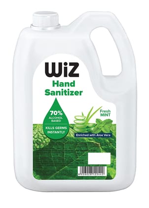 Wiz Alcohol Based Fresh Mint Hand Sanitizer Gel - 5L Refill Pack | Enriched with Aloe Vera | Germ Protection & Moisturizers Skin | Palm Cleanser