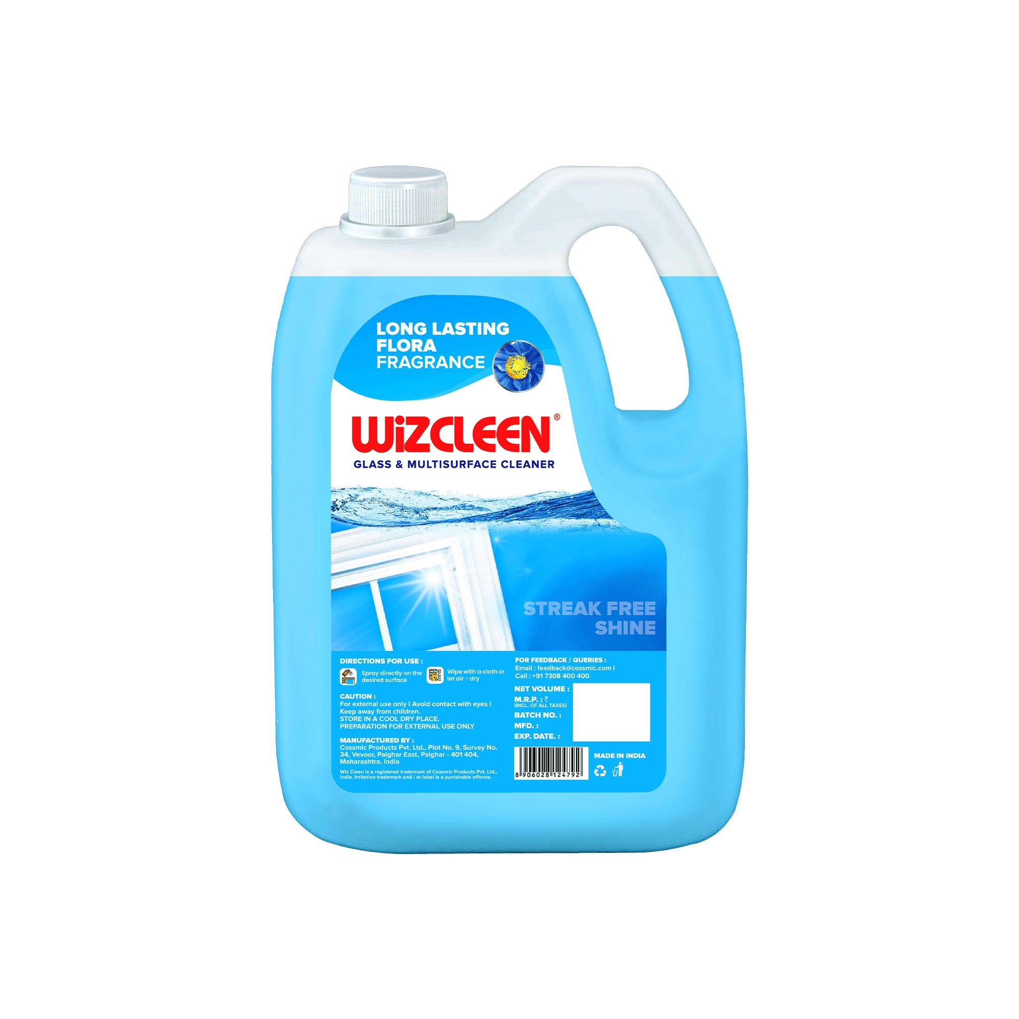 Wiz Cleen Glass & Multisurface Cleaner Liquid - 5L Refill Can | Glass Cleaner for Car, Kitchen and Home Surfaces