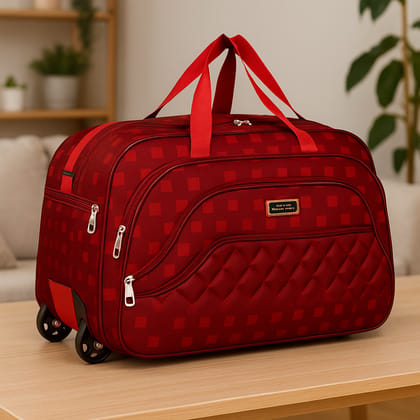 F2 FASHION Maroon Polyester Travel Duffle Bag with Wheels