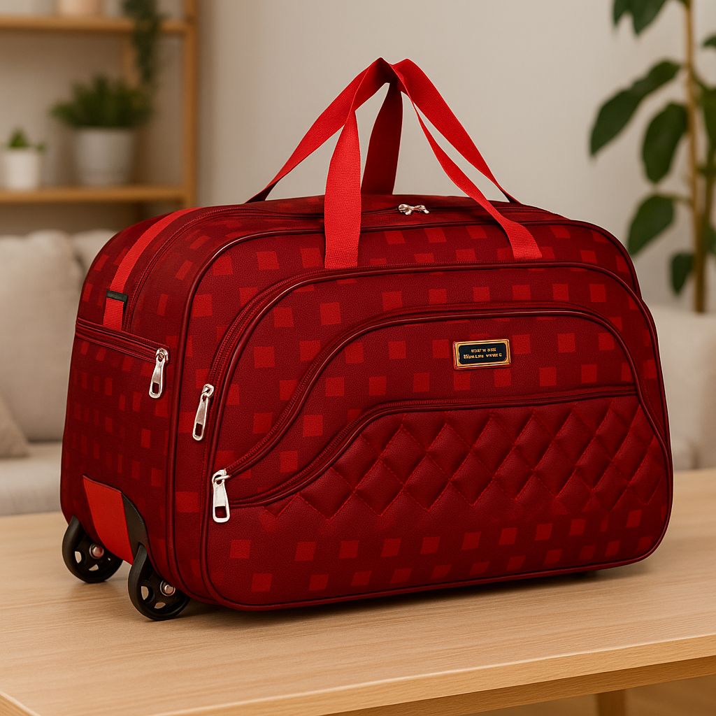 F2 FASHION Maroon Polyester Travel Duffle Bag with Wheels