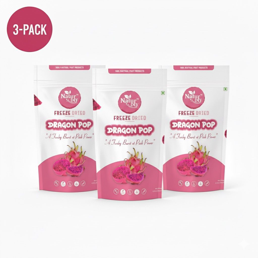 NaturDry Family Pack Freeze-Dried Dragon Fruit | Healthy Fruit Snack, No Added Sugar | 20g - Pack of 3