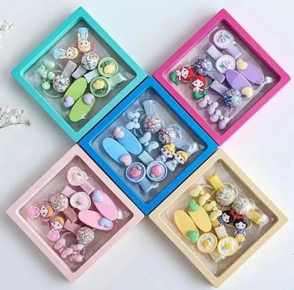 Kawaii Hair Accessories Set (1set)-Dark pink