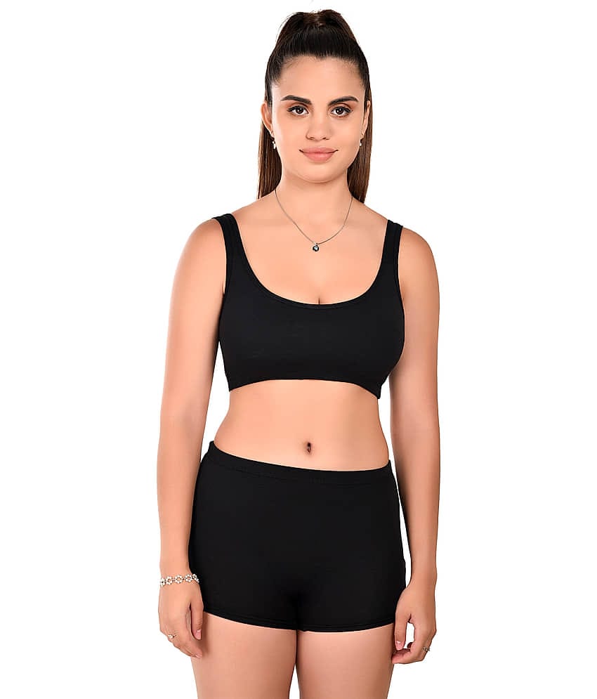 Elina Cotton Lycra Non Padded Bra & Panty Set ( Black , Pack of 1 )