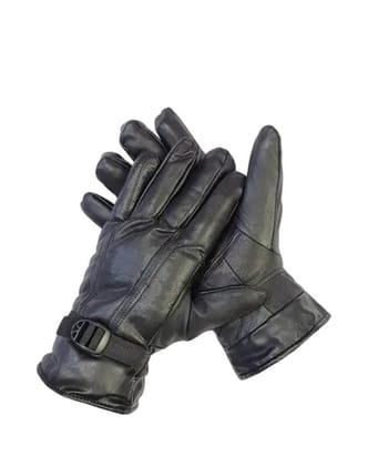 Premium Black Genuine Leather Winter Gloves with Adjustable Strap Premium Black Genuine Leather Winter Gloves with Adjustable Strap