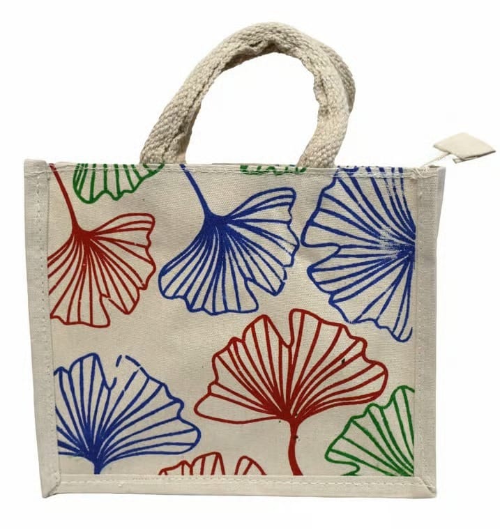 Ginkgo Leaf Print Canvas Tote Bag with Zipper Closure - Handbags | Buy online on ZillyBuy