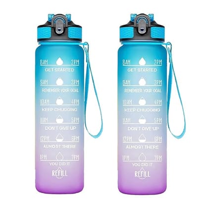 Gradient Color Motivational Water Bottle (Pack Of 2) - Blue & Purple Hydration Tracker