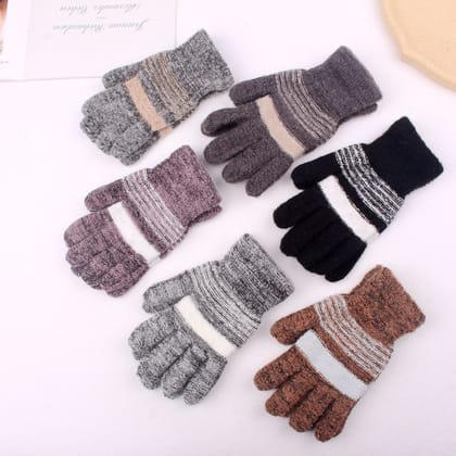 Unisex Knitted Wool Blend Striped Winter Gloves