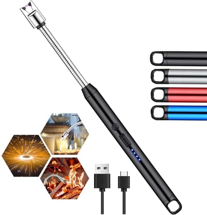 USB Rechargeable Electric Arc Lighter with Flexible Neck - Windproof & Flameless
