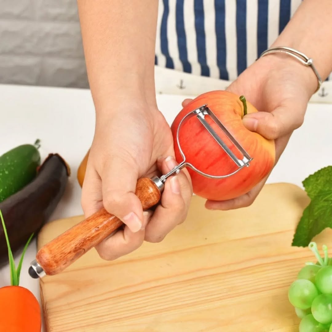 Stainless Steel Vegetable Peeler with Wooden Handle Razor Sharp Kitchen Tool for Potatoes, Carrots, Cucumbers, Apples & More –Scraper for Effortless Peeling(Say no to Plastic)