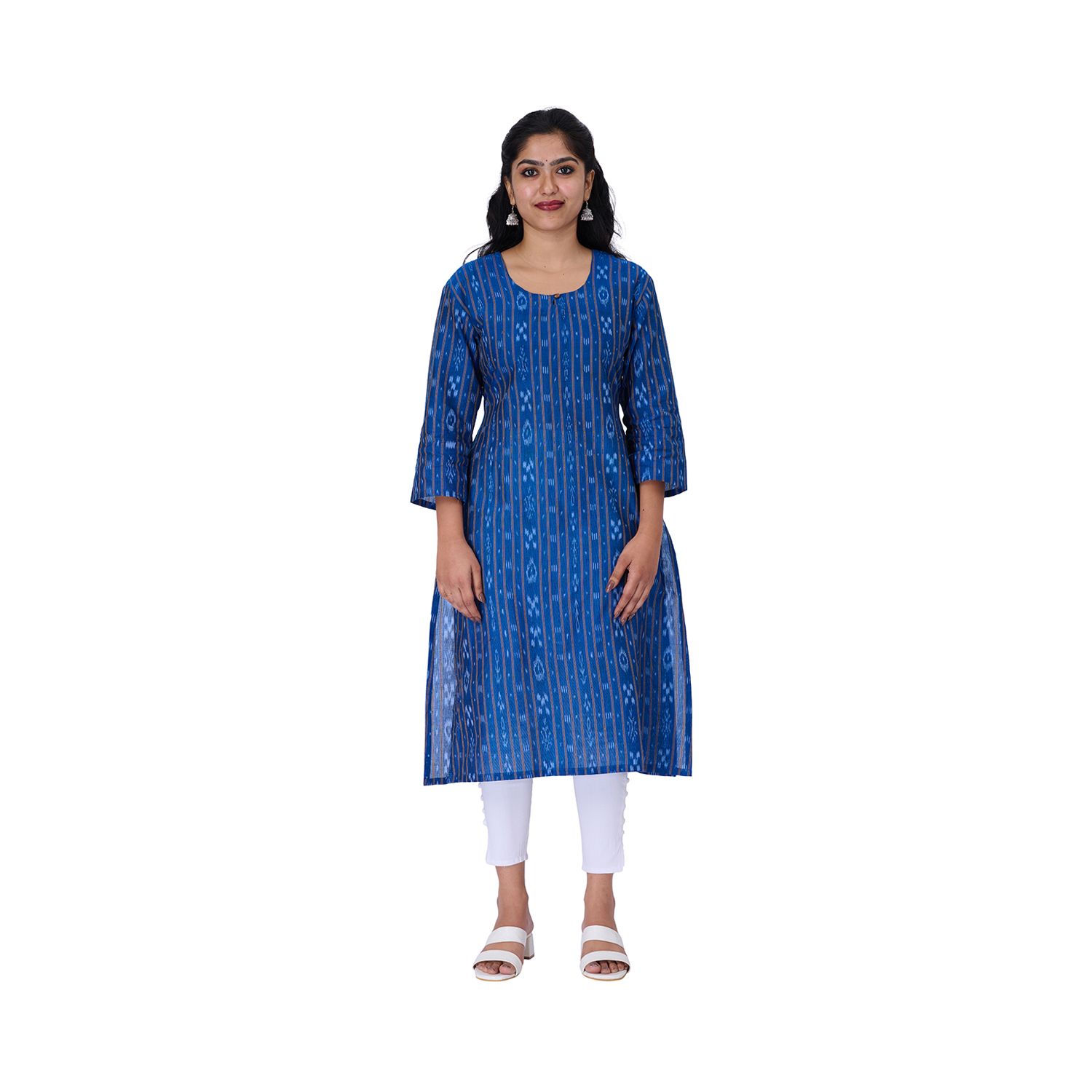 GHL GUENDICHA HAAT Sambalpuri Certified Handloom Women's Pure Cotton Kurta(Blue,M)