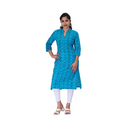 GHL GUENDICHA HAAT Sambalpuri Certified Handloom Women's Pure Cotton Kurta(Sky Blue ,S)