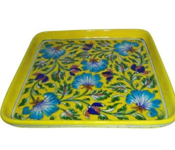 Hand-Painted Ceramic Floral Design Decorative Serving Tray