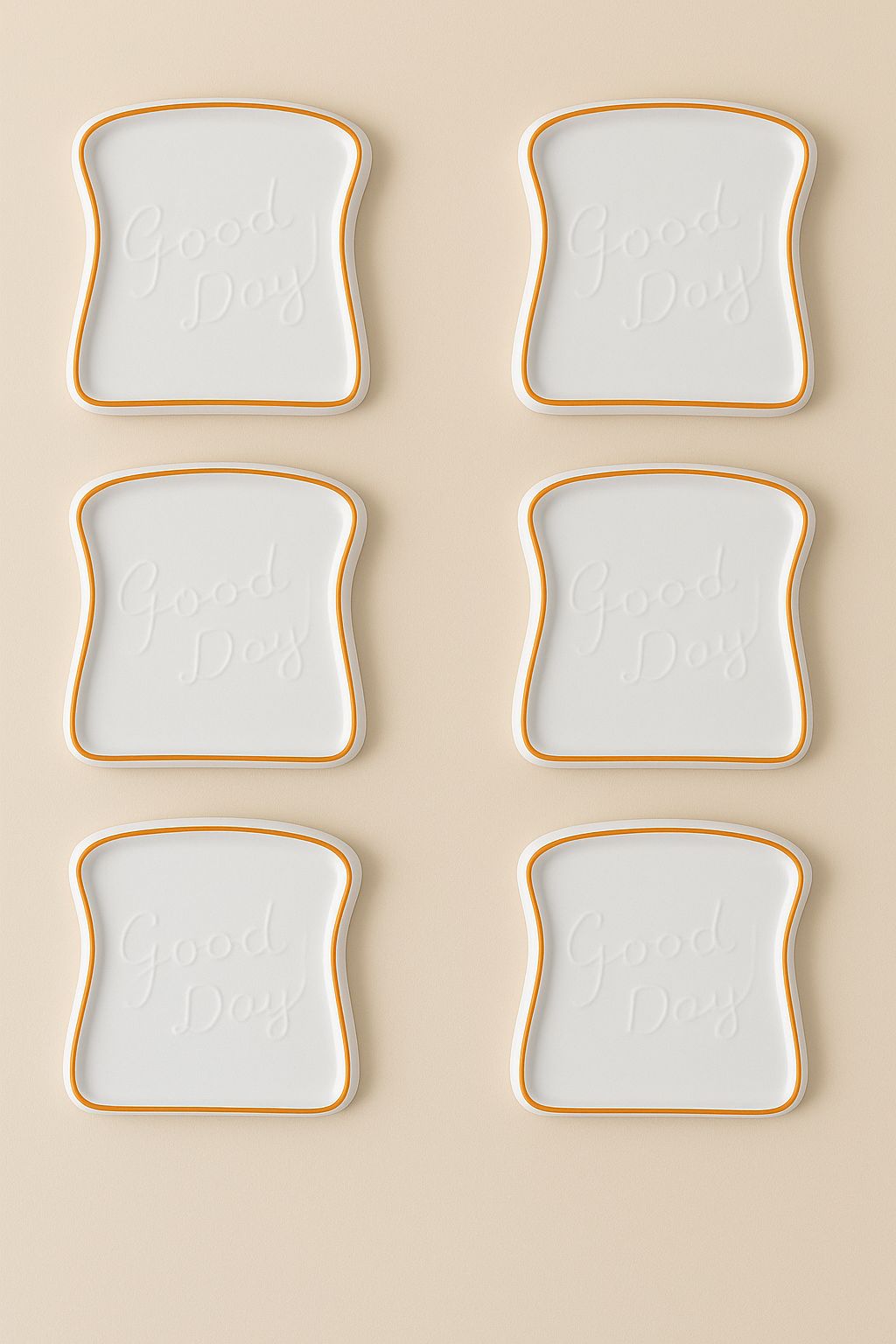 Good Day Toast Coasters - Set of 6 White Ceramic Bread Slice Shaped Drink Mats