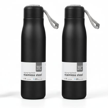 Vacuum Insulated Stainless Steel Hot/Cold Sport Bottle (Black) Combo 2 Unit