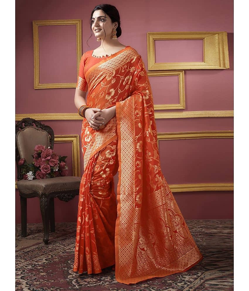 Samah Art Silk Printed Saree With Unstitched Blouse Piece ( Rani )