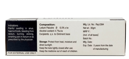 BJAIN Ledum Palustre Ointment for Haemorrhoids & Rectal Pain Relief - 30gm