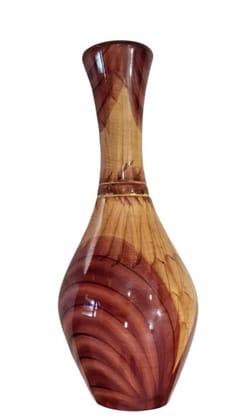 Handcrafted Wooden Vase – Glossy Brown & Beige Handcrafted Wooden Vase – Glossy Brown & Beige
